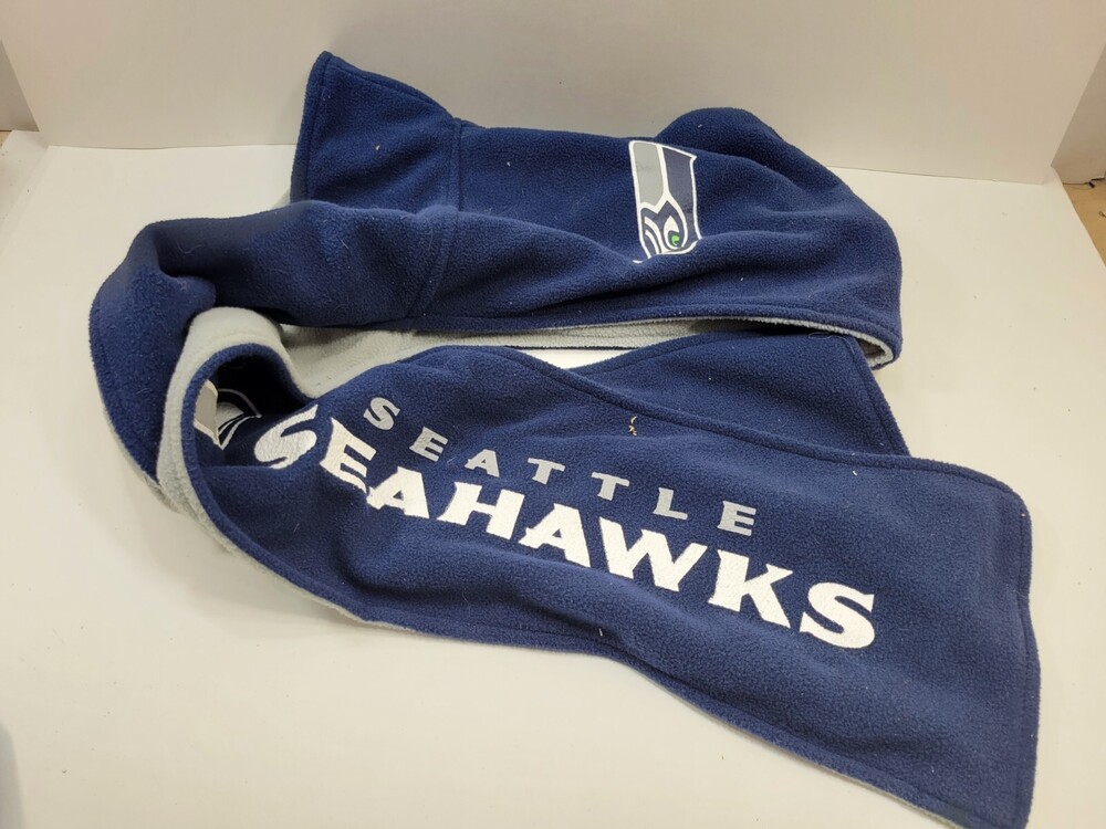 NFL Seattle Seahawks Fan Apparel Blue Gray Soft Fleece Scarf Spelled Team Logo